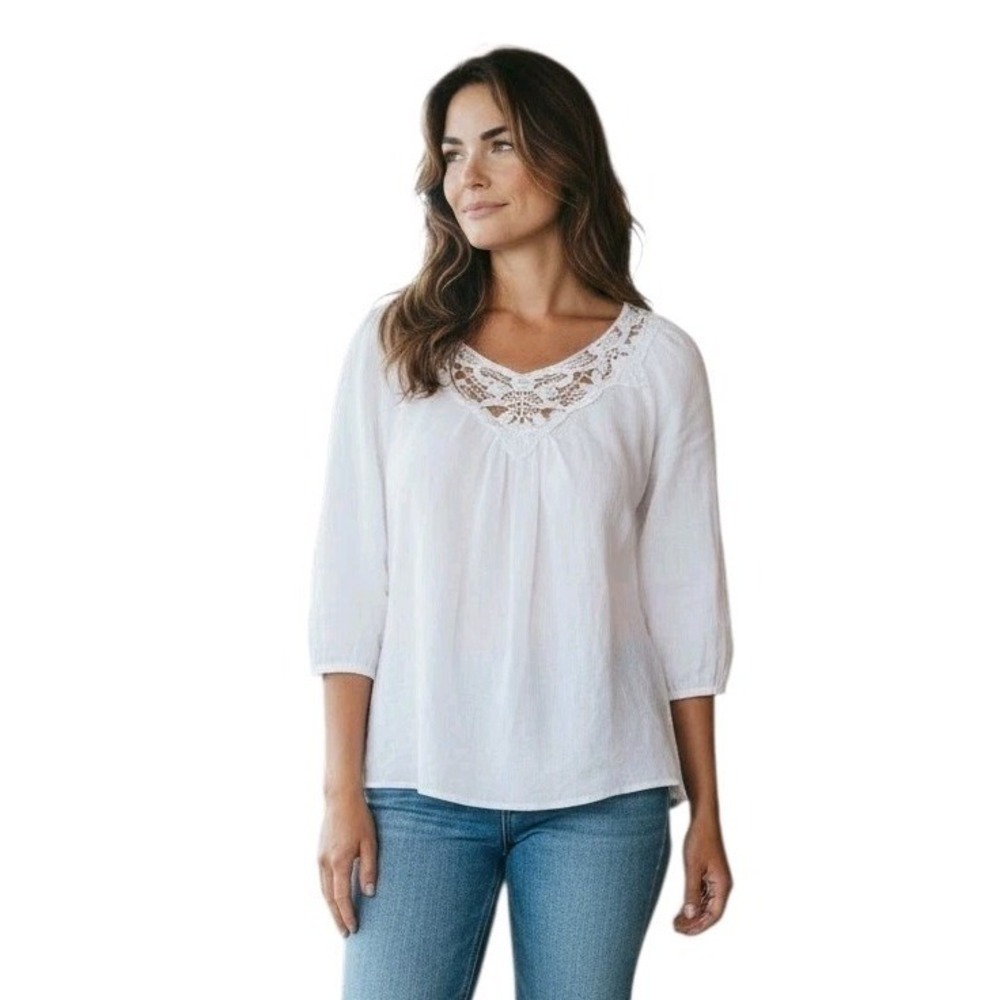 Laura Bianchi White 100% Linen made in italy Lace Cottagecore Coastal Resort L